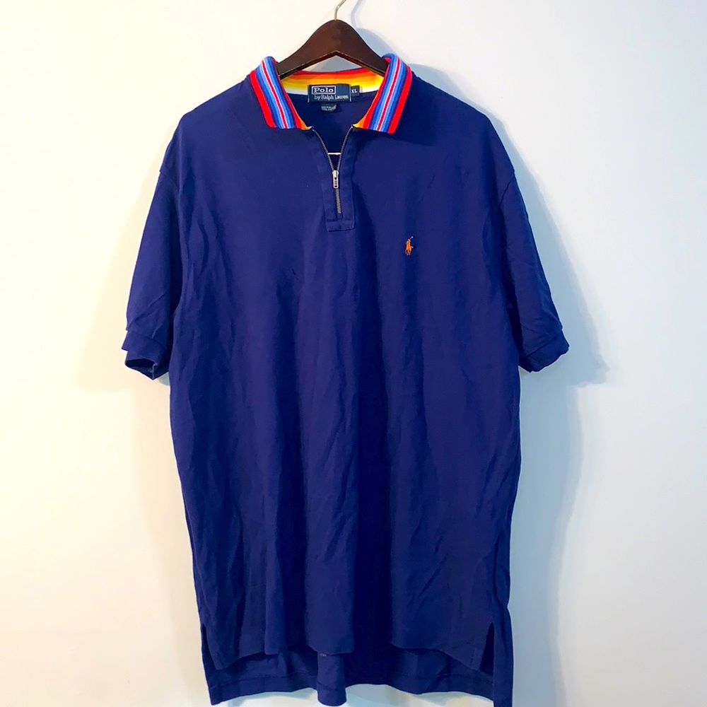 Polo Ralph Lauren Men's Short Sleeve Shirt - Blue - Multicolor Collar - XL